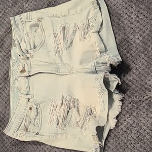 American eagle destroyed acid wash denim shorts,  "high rise shortie"